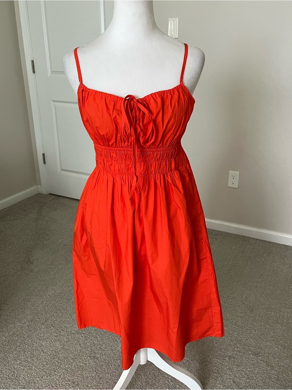 NWT Quince 100% Organic Cotton Keyhole Midi Dress in Vermillion Ted Size Small